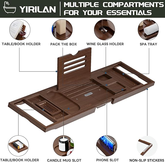 Bathtub Trays for Tub,Bath Tray, Foldable Bathtub Caddy,Brown