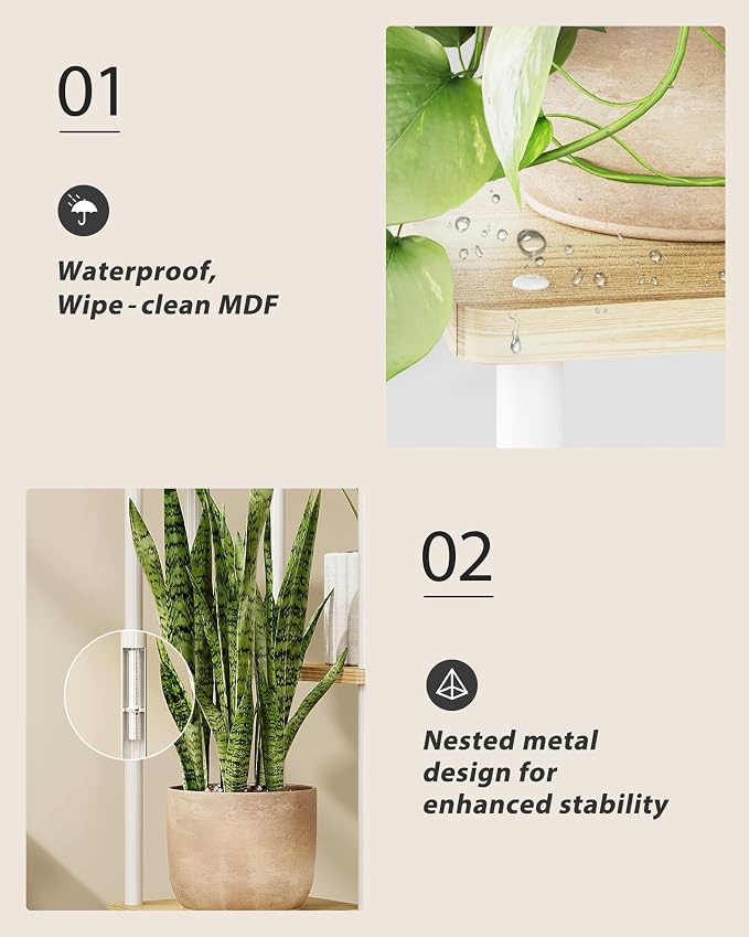GENTINGBRO Tall Plant Stand Indoor 4 Tiered Plant Shelf for Multiple Plants Coner Shelf Stand Wood Plant Stand Metal Shelving for Living Room Bedroom Balcony Patio White