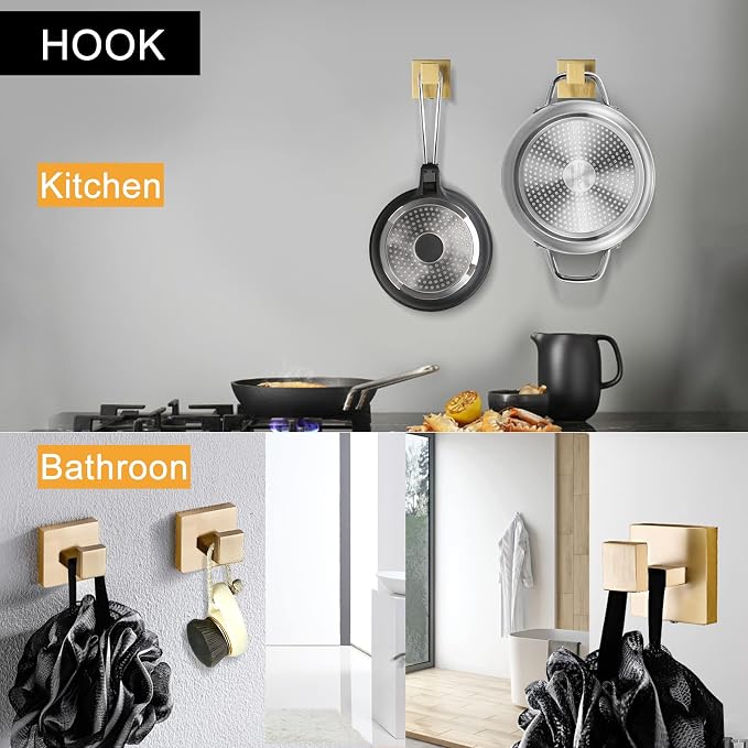 5-Piece Bathroom Hardware Set 23.6 Inch Gold Towel Bar Set Towel Bar Towel Ring Coat Hook and Toilet Paper Holder with Shelf Wall Mounted Stainless Steel Bathroom Accessories Set