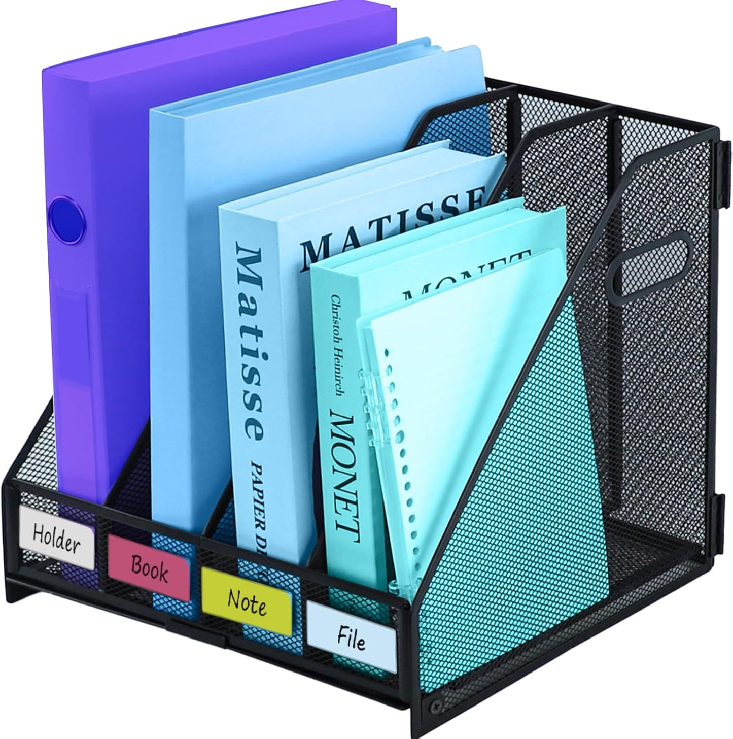 Skiennix Metal Magazine File Holder - Stylish Desktop Organizer with 4 Vertical Compartments for Home & Office