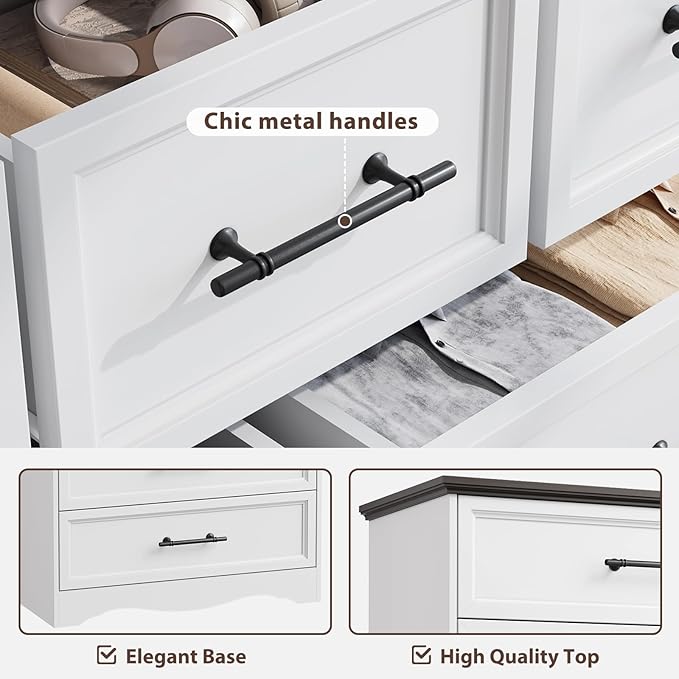 White Dresser for Bedroom, Modern 7 Chest of Drawers, 47" Wide Chest of Drawers w/Brushed Metal Handle, Wood Closet Organizers and Storage Cabinet for Bedroom, Living Room, Hallway