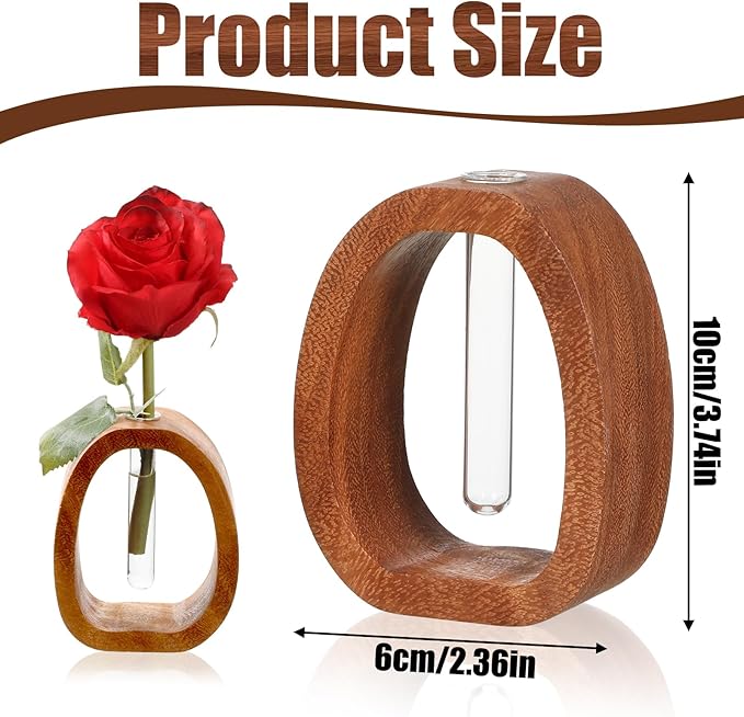Solid Wood Frame Glass Test Tube Vase Desk Hydroponic Plant Modern Wooden Glass Test Tube Vase Walnut Wood Terrarium Planter Desk Plant Decor Boho Plant Stand for Hydroponics Walnut Enhances Home