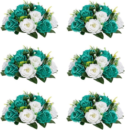 Flower Centerpieces for Wedding Tables: Wedding Table Decorations Teal & White Flower Balls Centerpieces for Engagement Cerebration Party Center Pieces 6 Packs