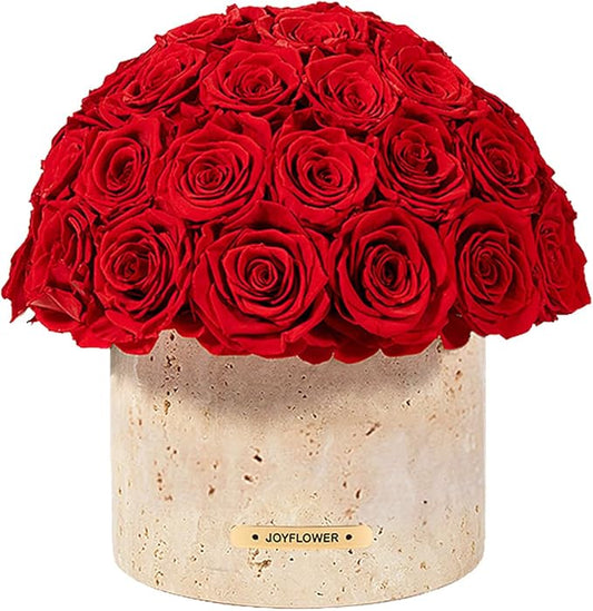 JoyFlower Preserved Flowers Vase, Yellow Cave Stone Flower Vases for Centerpieces, Eternal Flower Decorations for Party Home Living Room Bedroom Coffee Table, Red Flower Vase Unique House Decor