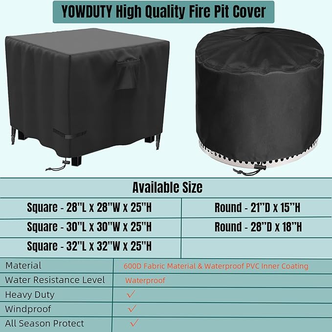 YOWDUTY Round Fire Pit Cover for Solo Stove Bonfire 20 Inch, Waterproof Heavy Duty 600D Material Patio Firepit Cover 20" for Solo Stove Bonfire Series,Round 21" D x 15" H