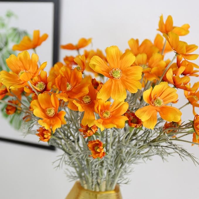 6 Pcs Artificial Calliopsis Flowers Fake Silk Flower Table Kitchen Home Garden Party Wedding Decoration Approx 24'' High Warm Autumn Orange No Vase