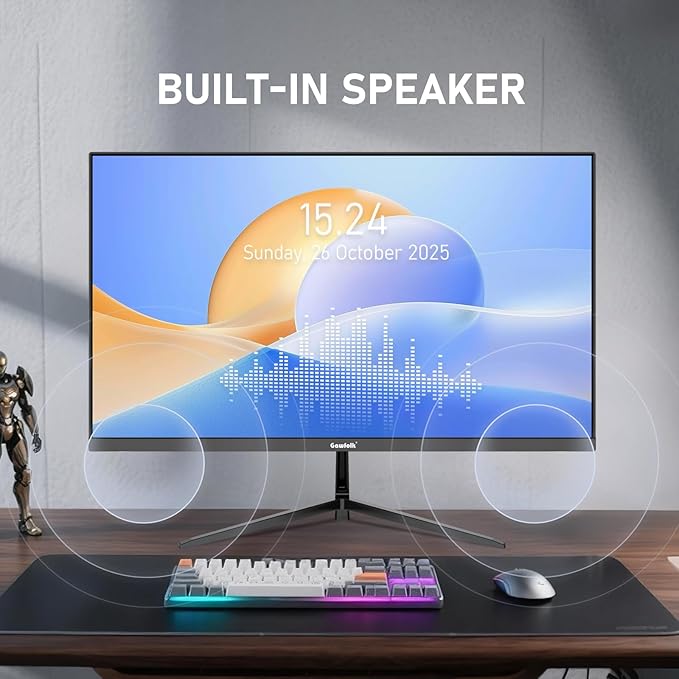 Gawfolk 27 inch IPS 2K QHD (2560×1440) Computer Monitor 75Hz Gaming PC Screen, 1ms，Adaptive Sync,100% sRGB, 1.07 Billion Colours, HDMI2.0、DisplayPort 1.4, Built-in Speaker - Black