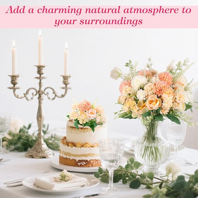 12 Bundles Peonies Artificial Flowers Silk Flowers Fake Peony Bouquet Faux Peonies Flowers Bulk for Wedding Decor Centerpiece Table Decorations (Orange White)