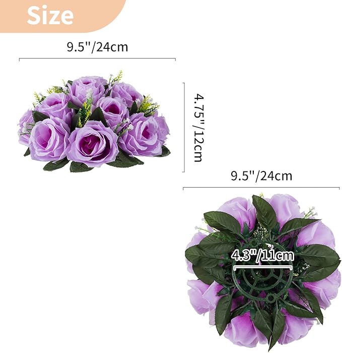 NUPTIO Artificial Flower Centrepieces for Tables - 10 Pcs Lilac Fake Flowers Roses Balls 9.5in Diameter - Silk Faux Rose Arrangement for Wedding Party Centerpiece Table Decor