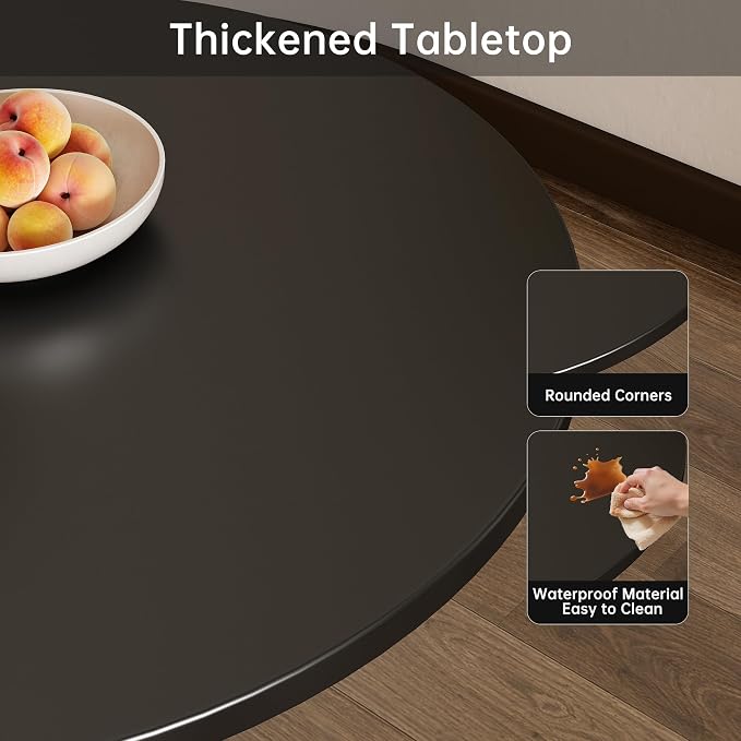Round Dining Table 27.5" Circle Tulip Table with Wood Thickened Tabletop & Sturdy Metal Pedestal Mid Century Modern Leisure Bistro Kitchen Tables 4 People Small Places Living Room Cafe,Black