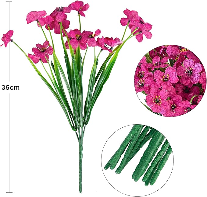 Ouddy Decor 12 Bundles Artificial Flowers for Decorations Fake Silk Plants for Outdoors UV Resistant Faux Plastic Greenery Stems for Garden Porch Window Box Home Spring Decor, Rose Red