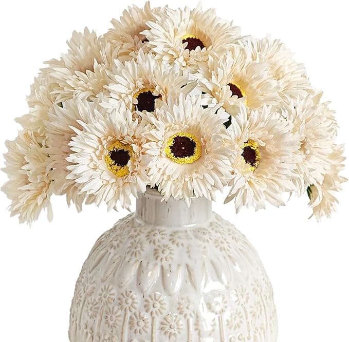 Letjolt Artificial Gerbera Daisy Flowers African Daisy Beige Silk Flowers Home Decorations Faux DIY Bouquet for Wedding Engagement Centerpieces Arrangements