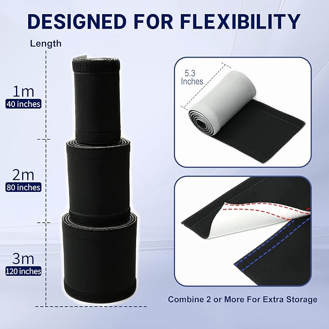 Cable Management Sleeve 6.6ft (80 inch) - 1.5 inch, Hook-and-Loop Cuttable Neoprene Cord Organizer, Split Wire Reversible Cord Protector for TV USB PC Ethernet Cable Hider Protect Pets Kids