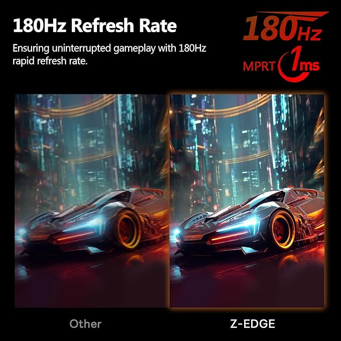 Z-Edge 24 inch Gaming Monitor, 180Hz 165Hz Curved 1650R Computer Monitor, FHD 1080P, Ultra-Fast MPRT 1ms Curved Monitor, 300nits, 16.7M Colors, UG24 1X DP 1.4 Port and 1X 2.1 HDMI Port