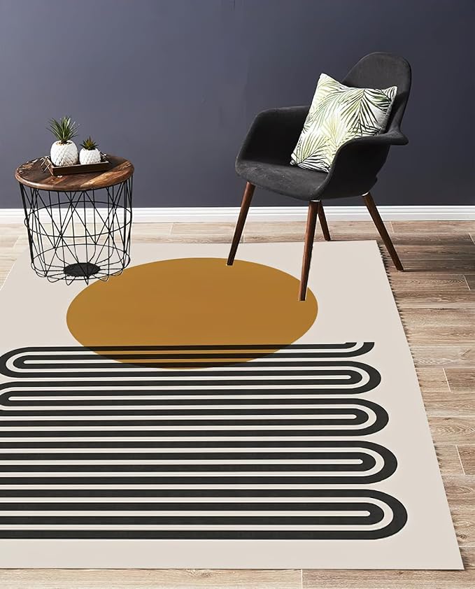 Abstract Beige Medieval Area Rug, Modern Minimalist Art Non Slip Accent Rug, Machine Washable Durable Carpet for Indoor Bedroom Living Room Office Decor Rug - 4 ft x 5 ft