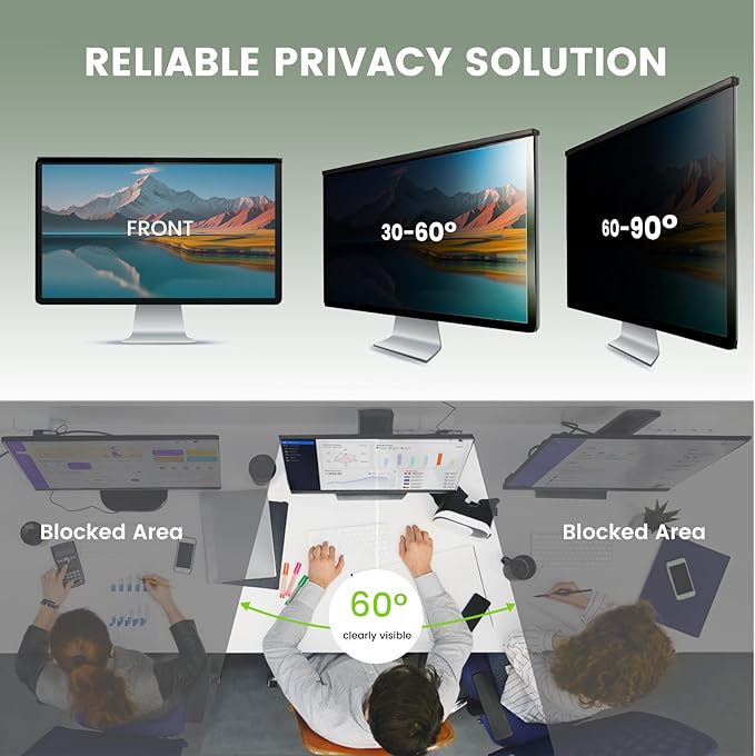 [2 PACK] EliWhale 27 Inch Removable Hanging Computer Privacy Screen for 16:9 Widescreen Monitor, Matte Anti-Glare, Bluelight Block, 30° Anti-Spy, Eye Health Monitor Privacy Shield for LG HP AOC Acer,613*370mm(24.1 * 14.5 inch)