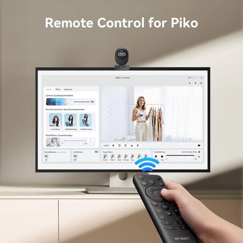 EMEET Remote Control - Wireless Controller for PIXY, Piko+ & Piko Dual-Camera 4K Webcams | AI Tracking, Zoom, Privacy Mode