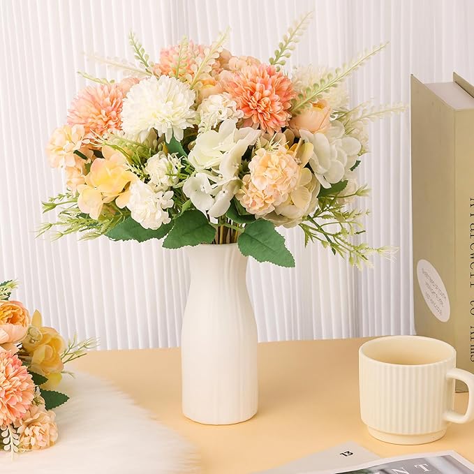 12 Bundles Peonies Artificial Flowers Silk Flowers Fake Peony Bouquet Faux Peonies Flowers Bulk for Wedding Decor Centerpiece Table Decorations (Orange White)