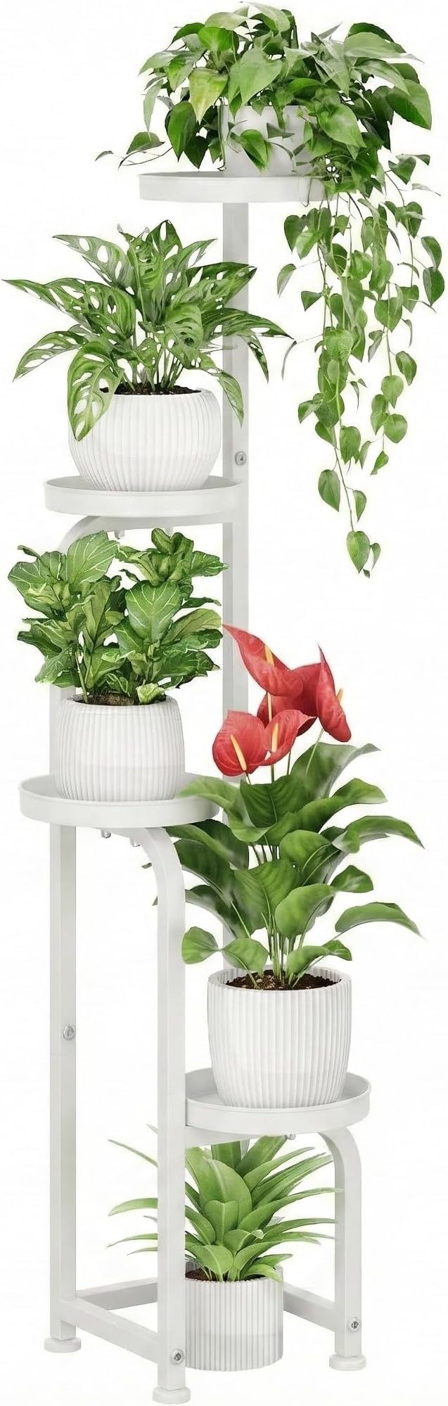 Bamworld Corner Plant Stand Indoor Outdoor, Tall Metal Flower Pot Stands for Multiple Plants, 4 Tier White Heavy Duty Plant Shelf for Patio Garden Balcony Living Room Bedroom(Patent Design)