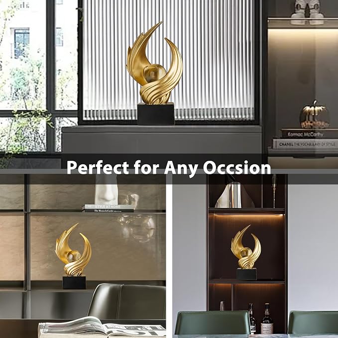 FJS Modern Gold Statue Living Room Decor, Resin Shelf Decor Accents, Abstract Art Sculptures Decorations for Bookshelf Dining Room Office Coffee Table TV Stand