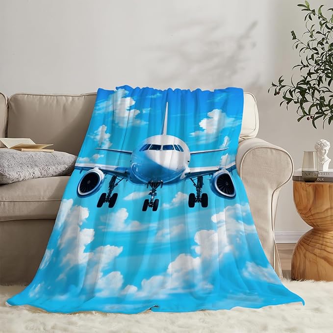 Airplane Blanket for Boys Pilot Plane Throw Blanket Aircraft Soft Cozy Fleece Fuzzy Stuffed Plush Flannel Gifts for Girls Women Kids Adults 60''x80''