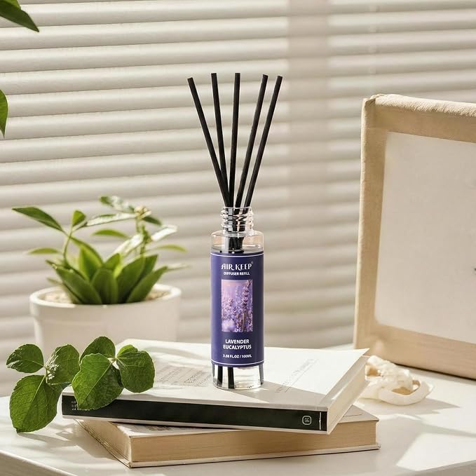 Airkeep Reed Diffuser Set,1.69 fl oz (50 ml) - Lavender Eucalyptus Oil Diffusers with 8 Reed Sticks,Home Fragrance Reed Diffuser for Bathroom Shelf Decor