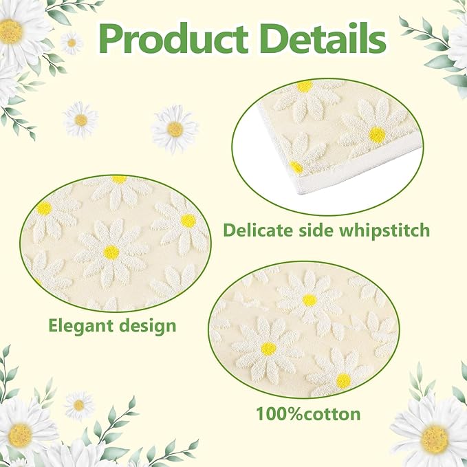 Quera 2 Pack Hand Towels Spring Summer White Flower Daisy Farmhouse Cotton Bathroom Decorative Towels Set for Drying, Cleaning, Cooking, Holiday 13.7'' x 29.5''