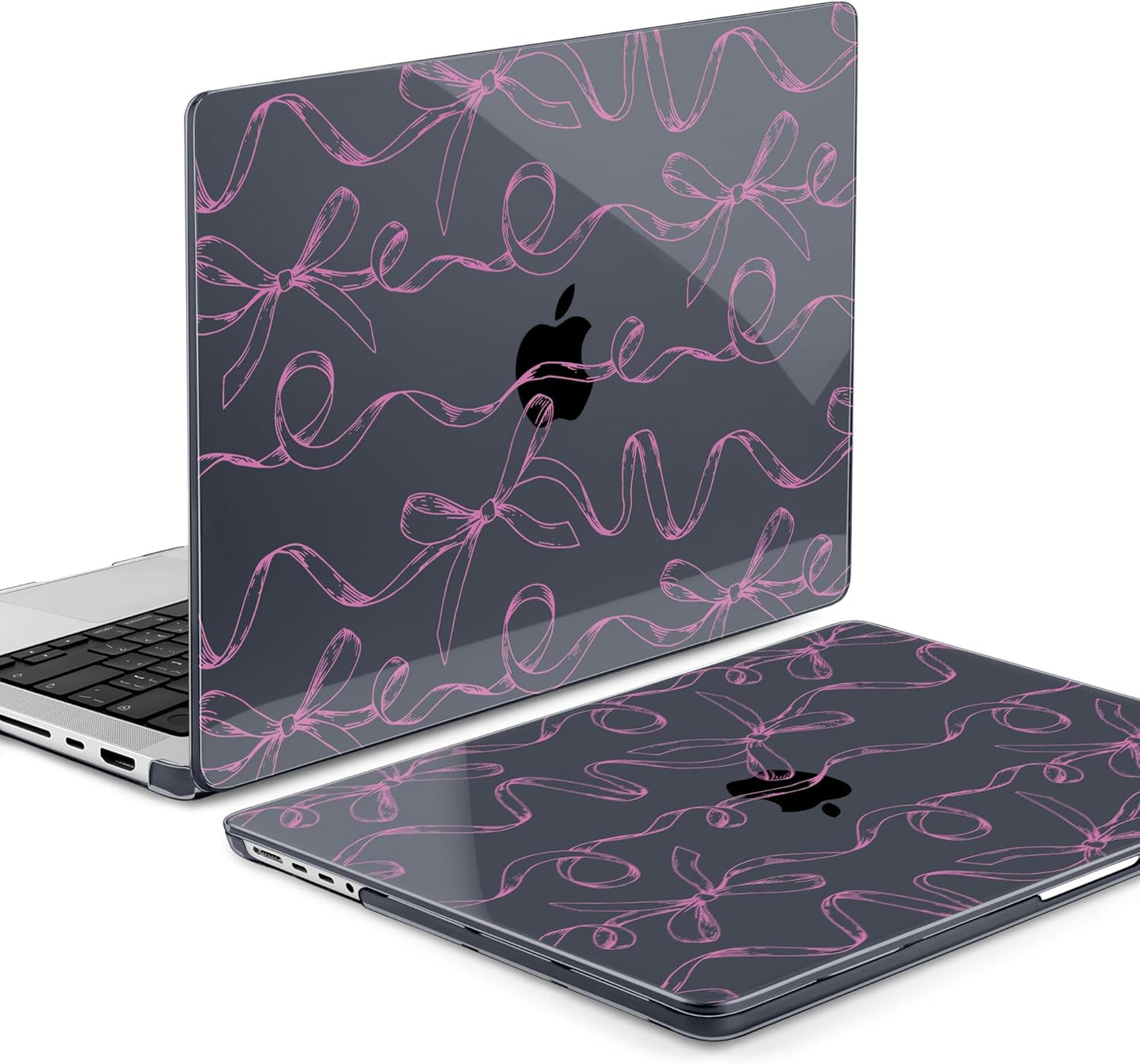 TWOLSKOO MacBook Pro 14 Inch Case - Sparkly Bows Design with Hard Shell, Keyboard Cover & USB Adapter