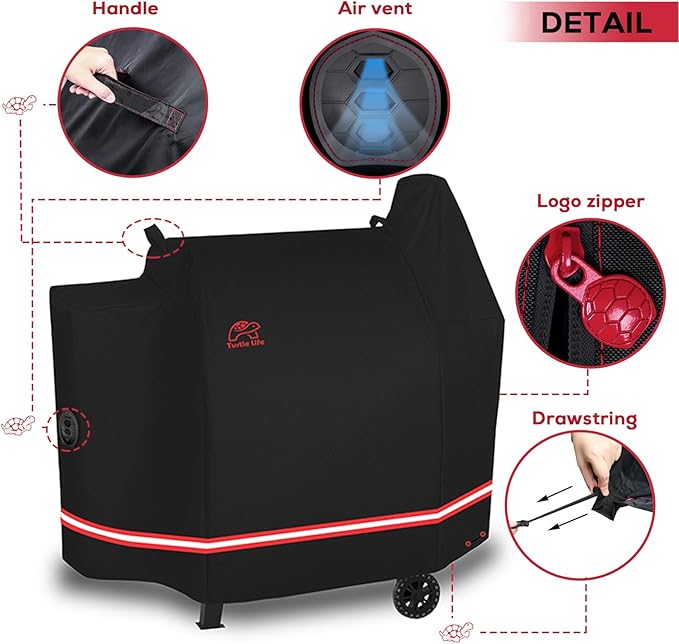Turtle Life Pellet Grill Cover, Heavy Duty All Weather Protection Wood Pellet Smoker Barbecue Cover for Pit Boss 820&850 Series Z Grill 700, Black, 58" Wx27”Dx46.5”H