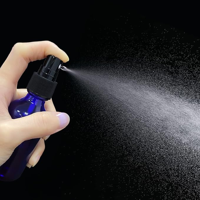 LUFEVRM 2oz Blue Glass Spray Bottles,Empty Small Perfume Travel Refillable Reusable Fine Mister Spray Bottle for Hair,Cleaning Solutions,Aromatherapy and Essential Oil with Extra Nozzle(2 Pack)
