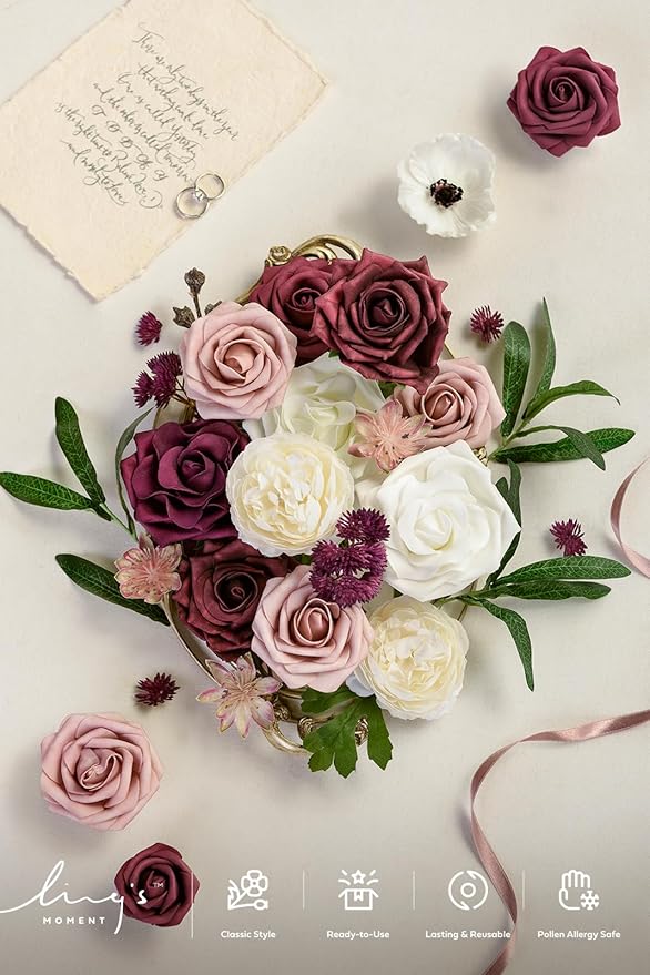 Ling's moment Artificial Flowers Combo for DIY Wedding Bouquets Centerpieces Arrangements Party Baby Shower Home Decorations