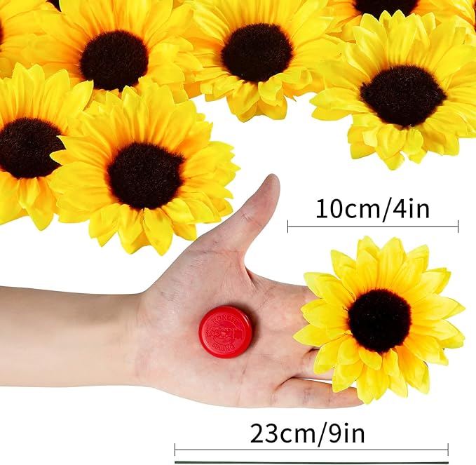 40pcs Fake Sunflower Heads with Stems, 4" Sunflower Artificial Silk Flower Heads for Party Baby Shower Wedding Making Handicrafts Home Decor(Yellow)