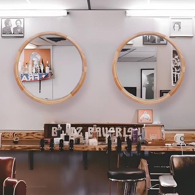CONGUILIAO 24Inches Round Mirror Wood Wall Mirrors Decorative Circle Mirror, Nature Big Bathroom Large Vanity Mirrors for Living Room Bedroom Entryway Farmhouse