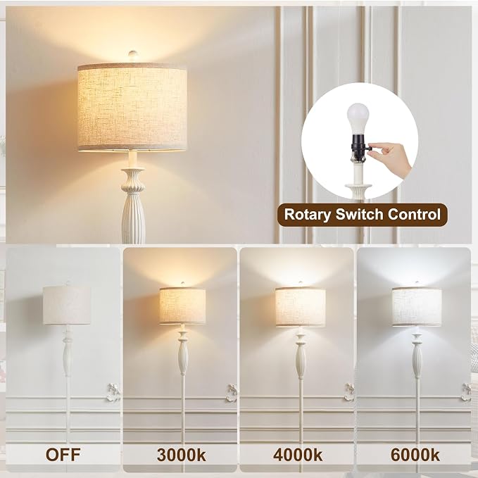 63.8" Vintage Floor Lamp with Rotary Switch, Dimmable Color Temperature Standing Lamp, Retro Farmhouse Floor Lamps for Living Room, Bedroom, Hallway, Office, Room Decor, Antique White (Bulb Included)
