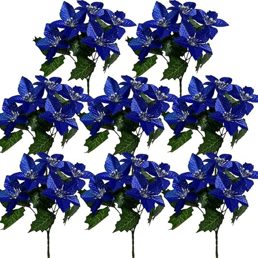 8 Pack 5 Heads Christmas Artificial Poinsettia Flowers Faux Poinsettia Bush Bouquets Silk Poinsettia Christmas Tree Ornaments Poinsettia Flower Arrangement for Home Decor
