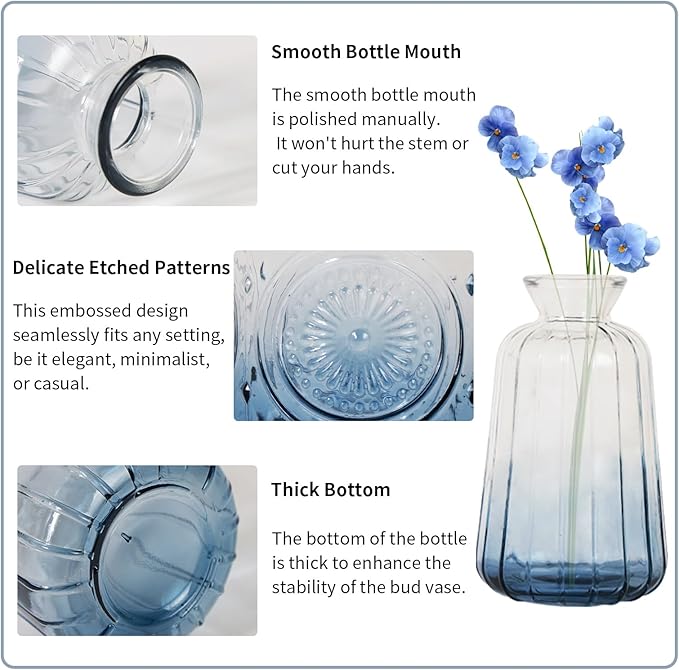 Blue Glass Bud Vases Set of 20,Small Flower Vases for Wedding Centerpieces,Bud Vases in Bulk Glass Vase for Table Decoration,Home Decor