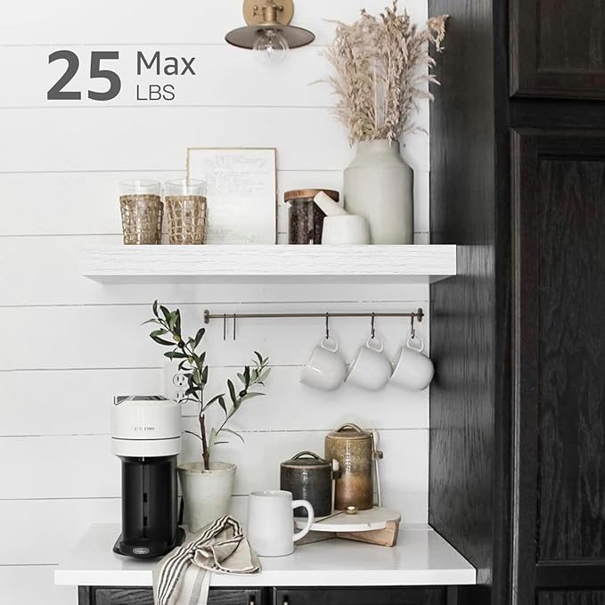 QEEIG Bathroom Floating Shelves for Wall - 15.7" Wall Mounted Shelf Over Toilet Farmhouse Home Decor Display Bookshelf Small 15.7 x 6.7 inch Set of 2, White (008-40W)