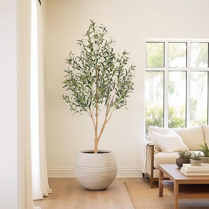 Tall Faux Olive Tree，6Ft(72in) Realistic Texture Potted Silk Artificial Olive Tree， Fake Olive Trees Indoor Outdoor for Home Office Living Room Bedroom Foyer Porch Decor.