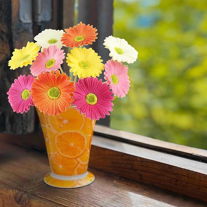 10 Pcs Artificial Gerbera Daisies Flowers Artificial Daisy Bouquet Fake Daisy Stems Faux Flowers Bulk Artificial Flowers Wildflowers Silk Flowers for Wedding Bridal Bouquet Party Home Kitchen