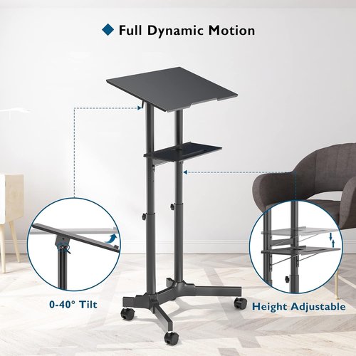 BONTEC Portable Mobile Standing Laptop Desk - Height Adjustable Sit-Stand Workstation | Ideal for Home Office & Classroom
