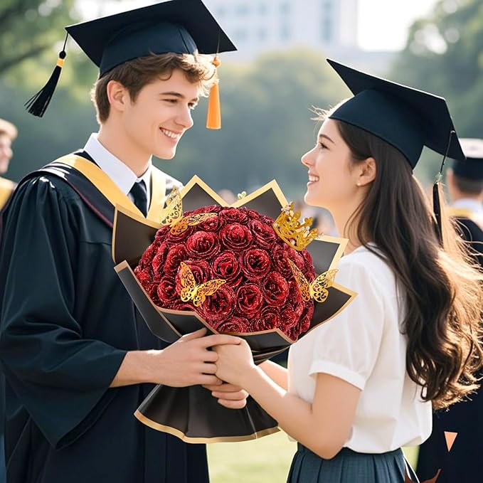 Waipfaru 36 Pcs Glitter Roses Bouquet, DIY Fake Flowers Bouquet, Artificial Red Rose Bouquet for Valentines, Mothers Day Gifts, Anniversary, Engagement, Wedding