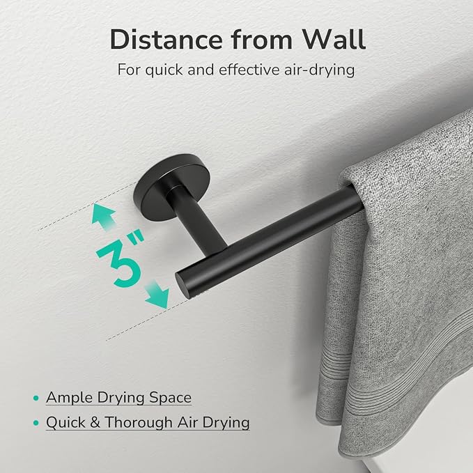 USHOWER Matte Black Towel Bar, 24-Inch Towel Rack for Bathroom Wall Mounted, Thicken SUS304 Stainless Steel Towel Rod Modern Home Decor (Total Length 26-Inch)