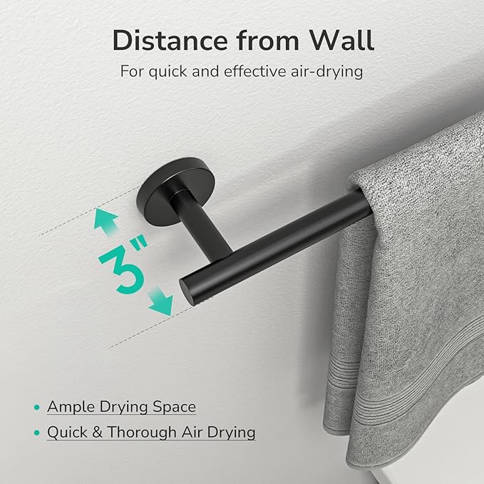 USHOWER Matte Black Hand Towel Bar, 9-Inch Towel Racks for Bathroom Wall-Mounted, SUS304 Stainless Steel Towel Rod (Total Length 11-Inch)