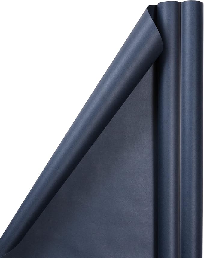 JAM Paper Gift Wrap - Matte Wrapping Paper - 50 Sq Ft Total (30 in x 10 Ft Each) - Matte Cobalt Navy Blue - 2 Rolls/Pack
