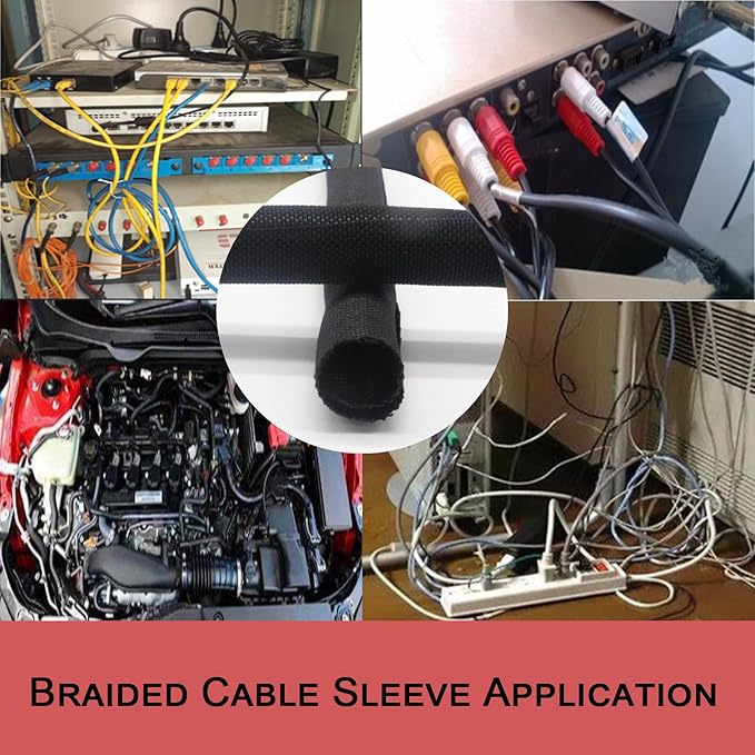 Braided Split Wire Loom Black Wire Cover Protective Harness Tubing Cable Management Self Wrap Cord Sleeve Mesh Woven 1"-9ft