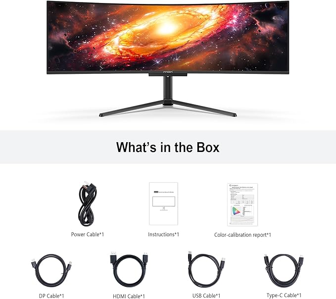 INNOCN 49" OLED Ultrawide Curved Monitor 5K2K 5120 x 1440p 144Hz, 0.03ms, AI PC Computer Monitor, USB Type C 90W, HDMI 2.1, DisplayPort, USB Hub, Speakers, Adaptive-Sync, Adjustable Stand, Black