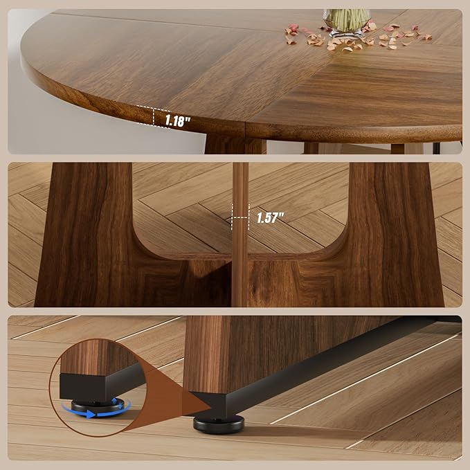 47" Round Dining Table for 4-6, Farmhouse Wood Kitchen Table, Mid-Century Wooden Circle Dinner Room Table Easy Assembly for Dining Room, Kitchen, Living Room (Brown)