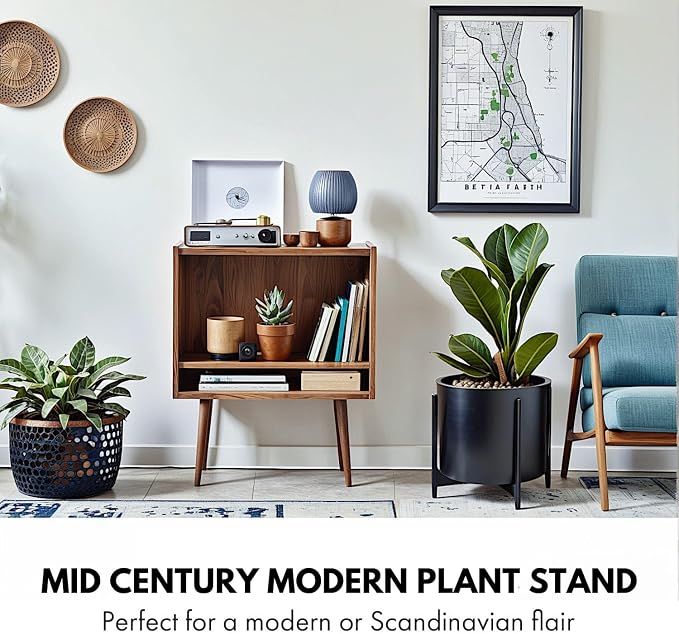 Fox & Fern Bamboo Plant Stand — 14.9 Inch Fixed Size Wooden Mid Century Planter Stand for Indoor Planters (Not Included); Extra Large Flower Pot Holder for Indoor Big Pots; Plug In Design; Dark Bamboo