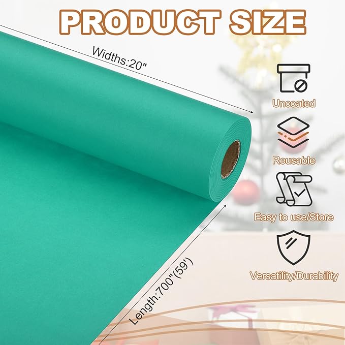 PATIKIL Wrapping Paper, 20" x 700"(59') 70 GSM Craft Paper Roll Kraft Packing Paper for Poster Bulletin Board, Gift Wrapping, Grass Green