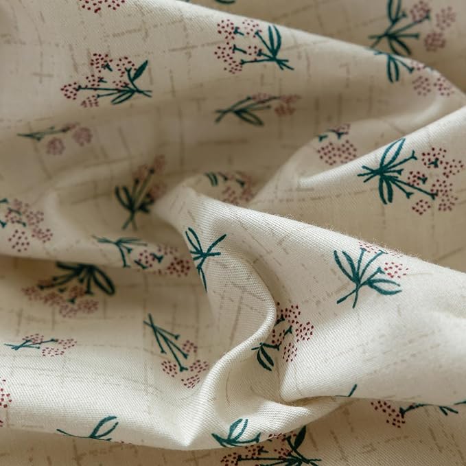 Full Comforter Set Vintage Green Floral Bedding Comforter Boho Flower Cottagecore Comforter with 2 Bow Ties Pillowcases Fluffy Lightweight Bedding Farmhouse Botanical Comforter Set